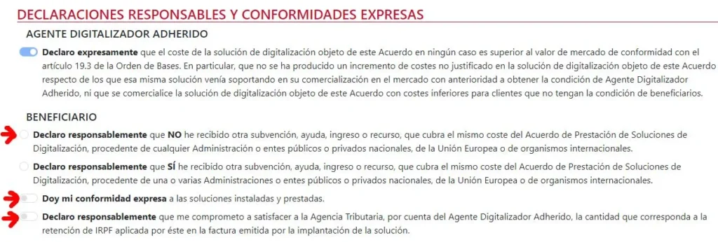 Declaraciones del beneficiario del kit digital