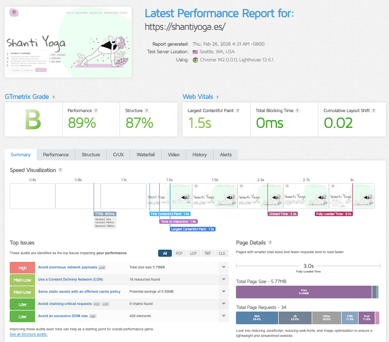 Como medir velocidad WordPress - gt-metrix