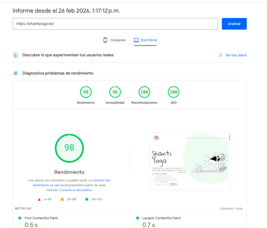 Como medir velocidad WordPress - PageSpeed Insight