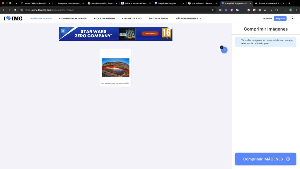 Comprimir imagen para sitio web